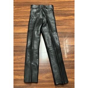 Y2K FIRST Genuine Leather Motorcycle Pants - Size 28 Measures 28"x30" Raw Cuff